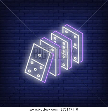 Falling Domino Effect Neon Sign. Board Game And Recreation Design Element. Night Bright Neon Sign, C