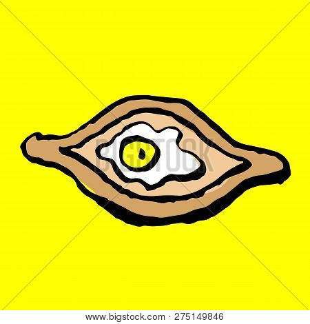 Adjar Khachapuri Grunge Icon. Hand Drawn Khachapuri With Egg Vector Icon.