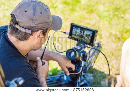 Shooting Process On Cinema Stage - Commercial Production Set, Exterior Location.profeccional Cameram