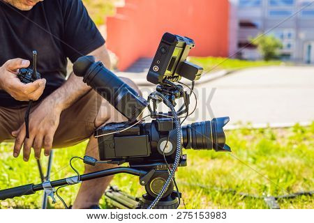 Shooting Process On Cinema Stage - Commercial Production Set, Exterior Location.profeccional Cameram