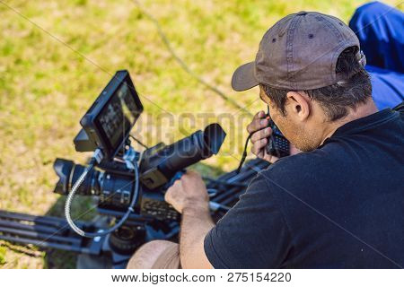 Shooting Process On Cinema Stage - Commercial Production Set, Exterior Location.profeccional Cameram