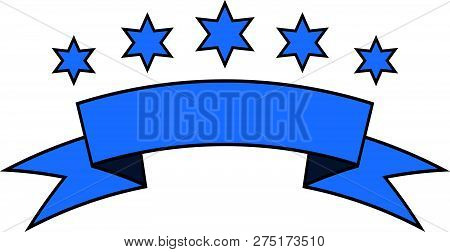Ribbon Baner With Star Icon On White Background