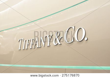 Verona, Italy - 9 December 2018: Tiffany & Co. Logo In Tiffany Boutiqe In Italy
