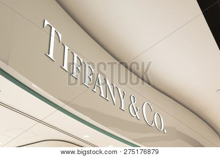 Verona, Italy - 9 December 2018: Tiffany & Co. Logo In Tiffany Boutiqe In Italy