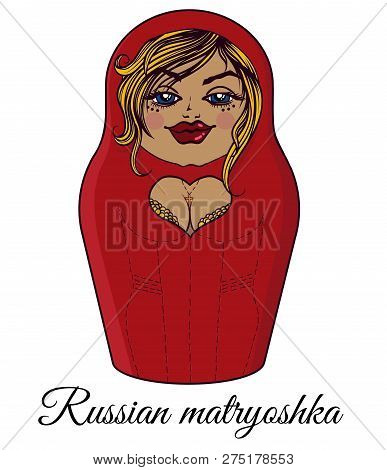 Russian Nesting Doll In A Red Dress And Yellow Hair In A Sexy Style