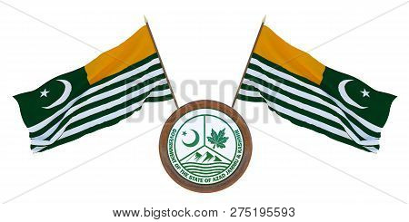 National Flag And The Coat Of Arms 3d Illustration Of Azad Kashmir. Background For Editors And Desig
