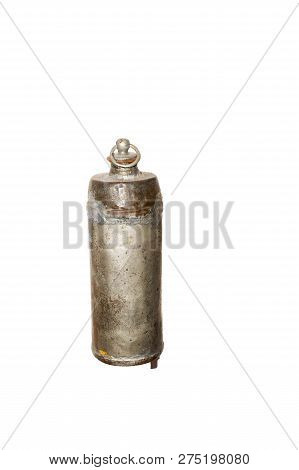 Old Hot Water Bottle Made Of Metal - Bed Warming Bottle - Big Bottle-shaped Form With Cork Closure