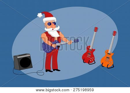 Bad Santa Rock Star Stands On Stage With Guitar