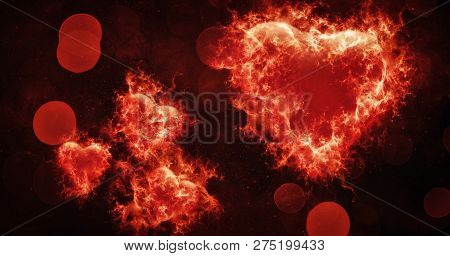 Valentines Bokeh Abstract  Background With Fire Burn Colorful Hearts .love Card . Wedding Party Flye