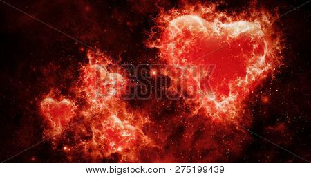 Valentines Abstract  Background With Fire Burn Colorful Hearts .love Card . Wedding Party Flyer Or  