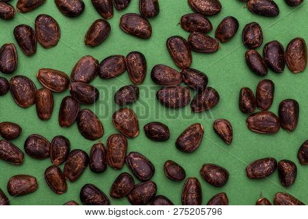 Chirimoya Nuggets (seeds). Texture On Green Background