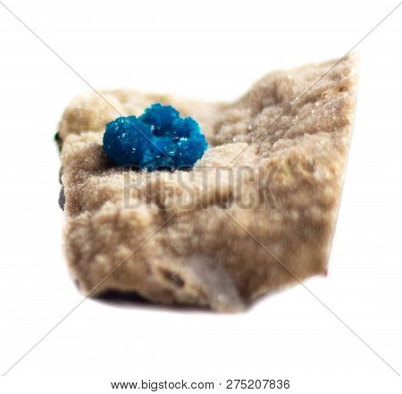Natural Cluster Blue Cavansite On The Substrate On A White Background Isolated