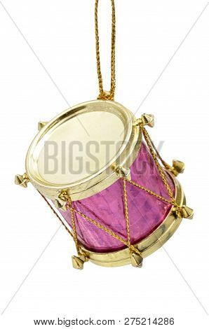Christmas And New Year's Drum On White Background. Retro Toy