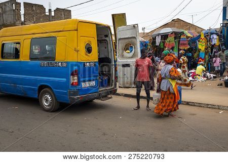 Bissau, Republic Of Guinea-bissau - February 6, 2018: Street Scene In The City Of Bissau With People