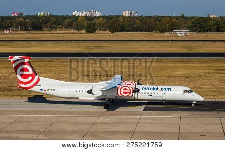 Berlin, Germany, September 8, 2018: Bombardier Dash 8 Q400 By Airberlin At Tegel Airport In Berlin.