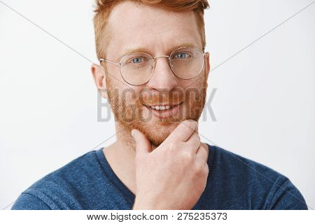 Interesting, I Think You Fit Our Company. Pleased Intrigued Creative And Handsome Redhead Boss In Bl