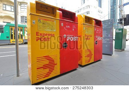 Melbourne Australia - December 4, 2018: Australia Post Mail Box In Melbourne Australia