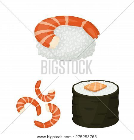 Vector Illustration Of Sushi And Fish Sign. Set Of Sushi And Cuisine Vector Icon For Stock.