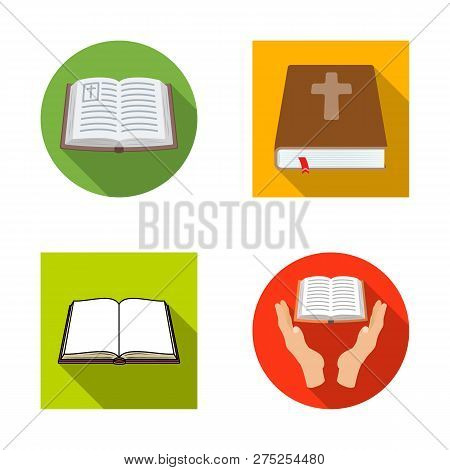 Vector Design Of Book And Christian Icon. Set Of Book And Holy Stock Vector Illustration.