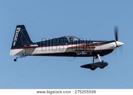 Avalon, Australia - March 3, 2013: Melissa Andrzejewski Flying An Edge 540 Aerobatic Aircraft.