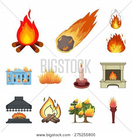 Isolated Object Of Fire And Flame Icon. Set Of Fire And Fireball Stock Vector Illustration.