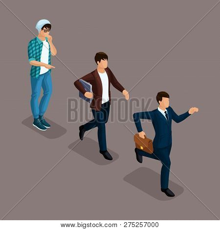 Trendy Isometric People, 3d Businessman, Development Start-up, Creative Freelancer, Team Of Professi
