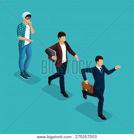 Trendy Isometric People, 3d Businessman, Development Start-up, Creative Freelancer, Team Of Professi