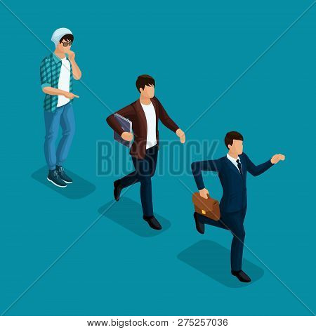 Trendy Isometric People, 3d Businessman, Development Start-up, Creative Freelancer, Team Of Professi