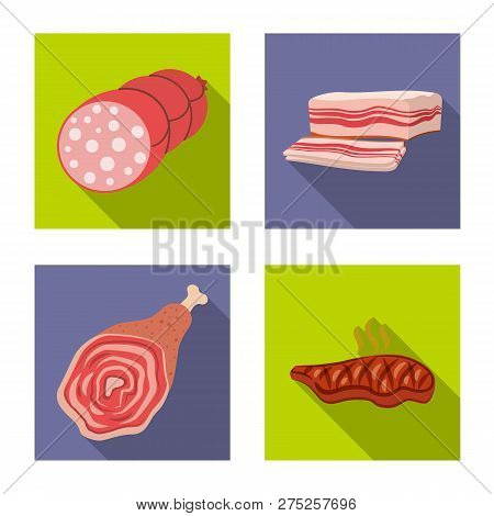 Vector Illustration Of Meat And Ham Sign. Set Of Meat And Cooking Vector Icon For Stock.