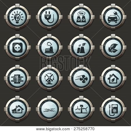 Alternative Energy Vector Stylish Round Buttons For Mobile Applications And Web