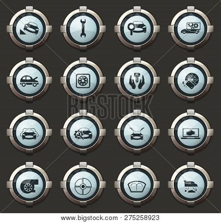 Car Shop Vector Stylish Round Buttons For Mobile Applications And Web