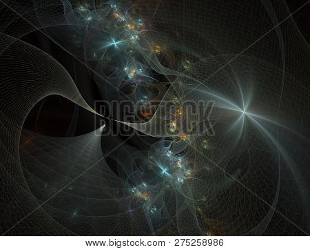 Abstract Space Geometry Surfaces, Tunnel Grid. Giant Gravitational Lens In Space. Can Be Used As Dig