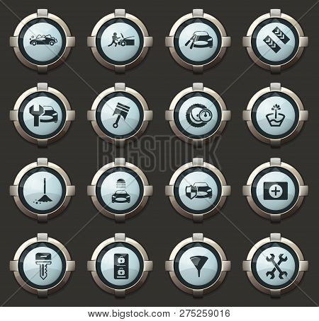 Car Shop Vector Stylish Round Buttons For Mobile Applications And Web