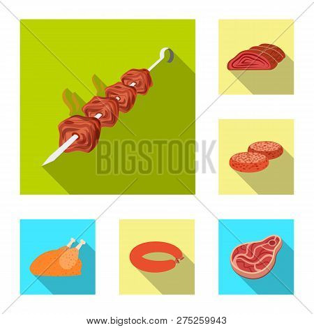 Vector Illustration Of Meat And Ham Icon. Set Of Meat And Cooking Vector Icon For Stock.