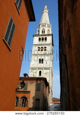 The Ghirlandina Tower Bell Of The Cathedral Of Modena And Symbol Of The City. Modena, Italy