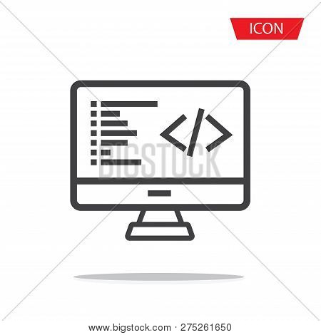 Coding Icon Vector, Coding In Computer Isolated On Transparent Background.