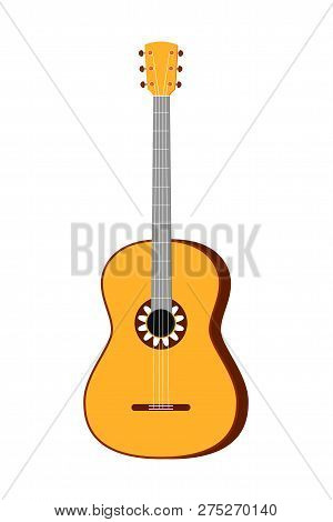 Colorful Cartoon Acoustic Guitar. String Musical Instrument. Mexico Theme Vector Illustration For Ic