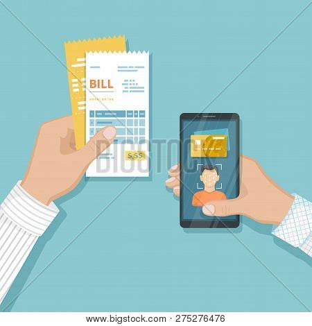 Payment For Goods And Services Using Face Recognition And Identification, Face Id On Smartphone. Onl