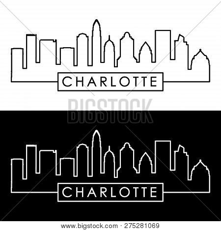 Charlotte Skyline. Linear Style. Editable Vector File.