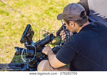Shooting Process On Cinema Stage - Commercial Production Set, Exterior Location.profeccional Cameram