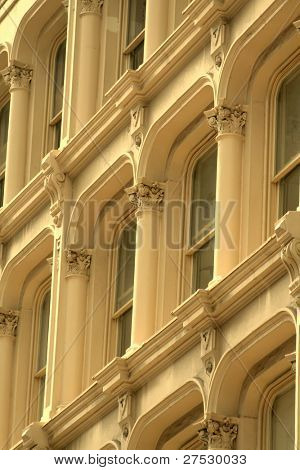 Details of historic building windows architecture in sepia tone