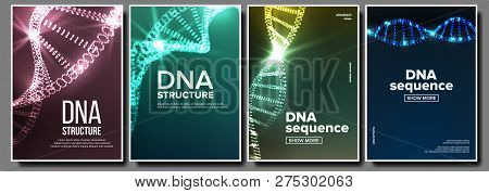 Dna Poster Set Vector. Genetic Molecule. Abstract Helix. Clone Atom. Mutation Test. Futuristic Code.