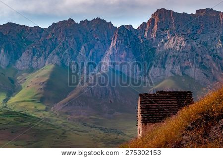 Medieval Monument In Dargavs Village North Ossetia, Russia. The Ancient Cemetery Of The Alans, From 