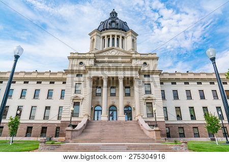 Facade Of South Dakota Capital Building In Pierre, Sd