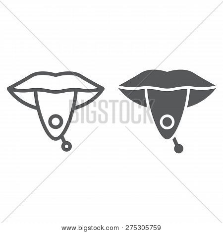 Tongue Piercing Line And Glyph Icon, Jewellery And Accessory, Pierced Tongue Sign, Vector Graphics, 