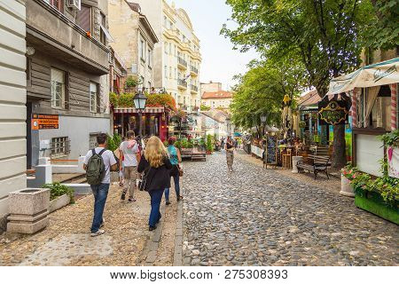 Belgrade, Serbia- 16 August 2014: Skandarlija, Skandarska Street, Vintage Street, An Urban Neighborh