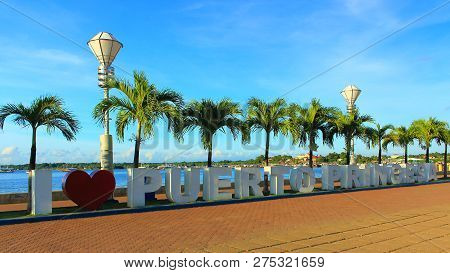 Palawan, Philippines - September 26, 2018: A Welcome Sign Of I Love Puerto Princesa Is Installed On 