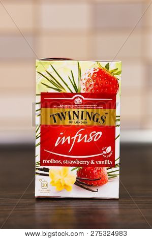 Poznan, Poland - December 23, 2018: Twinings Infuso Rooibos With Strawberry And Vanilla Flavour In A