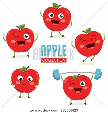 Vector Illustration Of Delicious And Happy Apple Characters