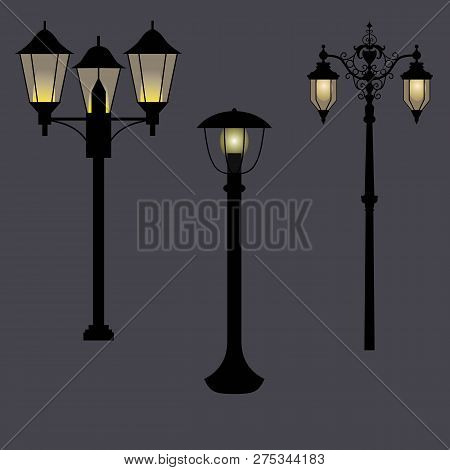 Set Of Street Lamp Images In A Romantic Style